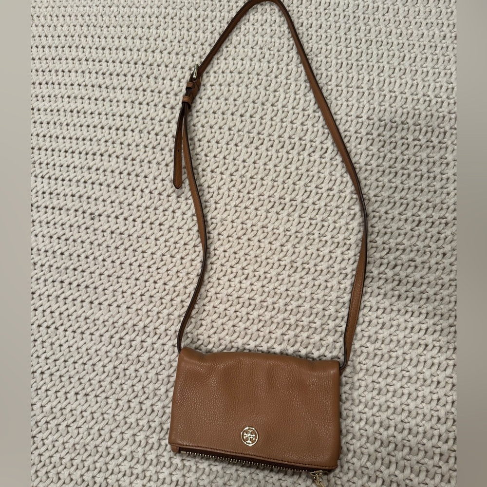 Tory Burch Brown Leather Crossbody Bag with Flap Closure